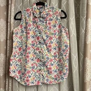 Laura Tyler Vintage Sleeveless Floral Button-Down Top – 100% Cotton – RN 51966